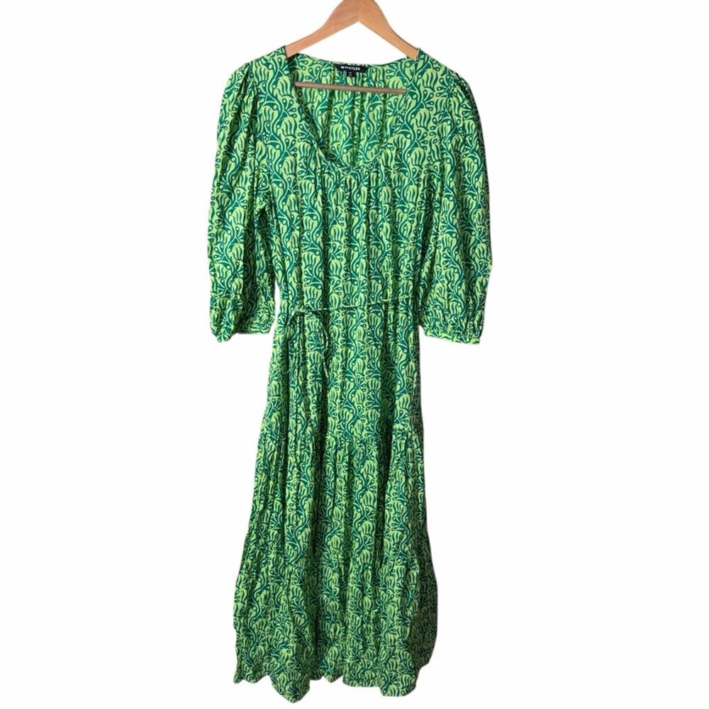 Whistles Green Climbing Vine Trapeze Midi Dress Size Large - Picture 3 of 12